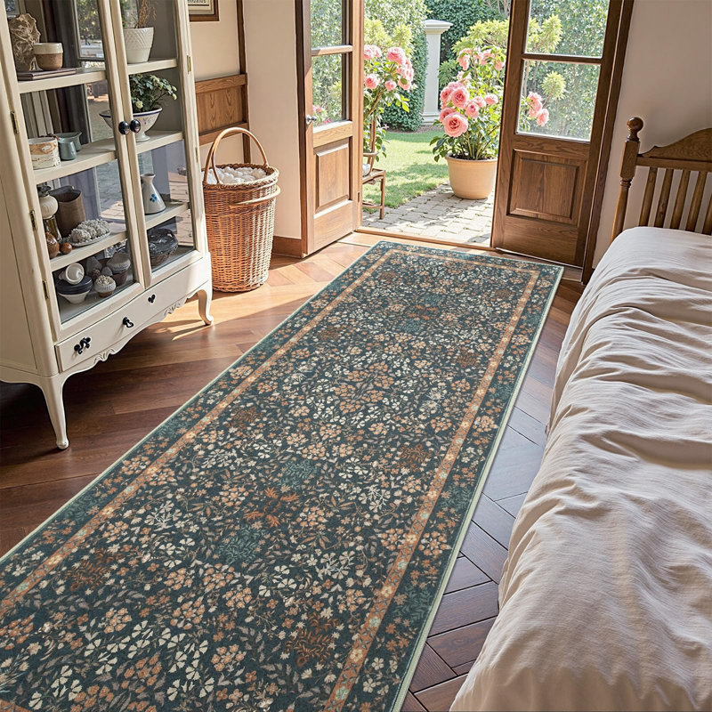 Floral Machine Washable Area Rug, Runner 3' x 8'