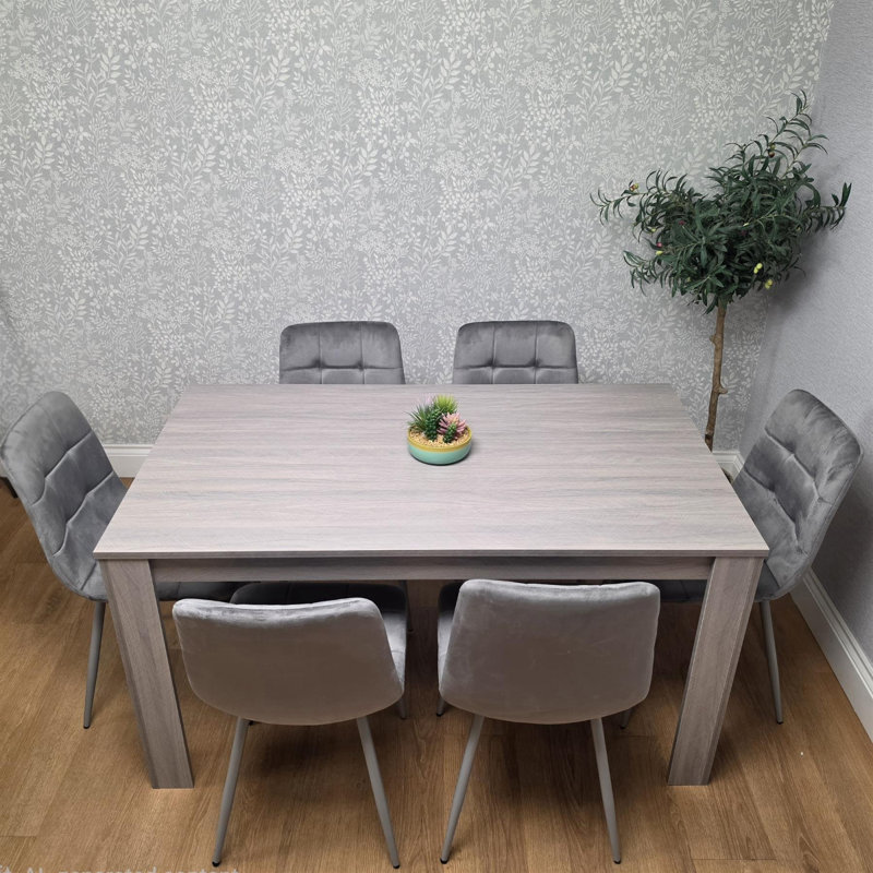 4 -Person Dining Set, 75 x 140 x 80 cm, Grey, 7 Pieces: 6 Chairs, Table