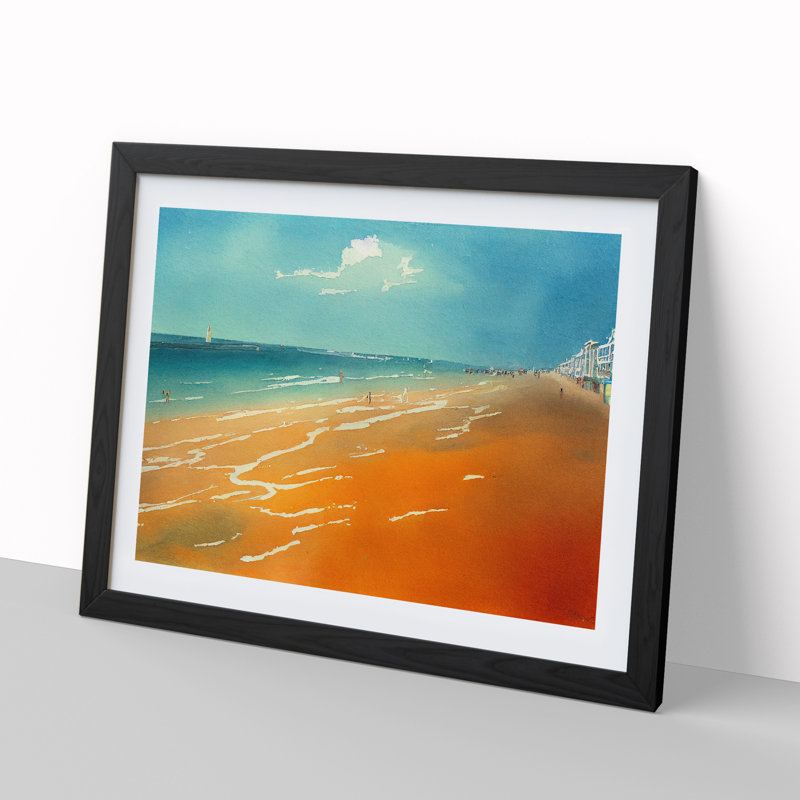 Beach In Watercolour Vol.3 - Single Picture Frame Painting, 34cm H x 46cm W x 2cm D, Black