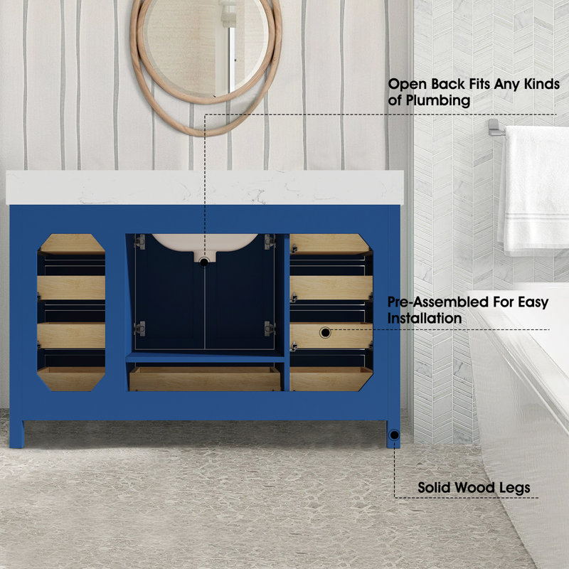 Stemple 54" Bathroom Vanity With Single Sink, Gold, Blue