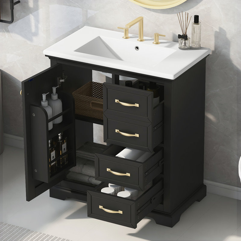 Meuble-lavabo de salle de bain avec lavabo, Noir, noir, noir, noir