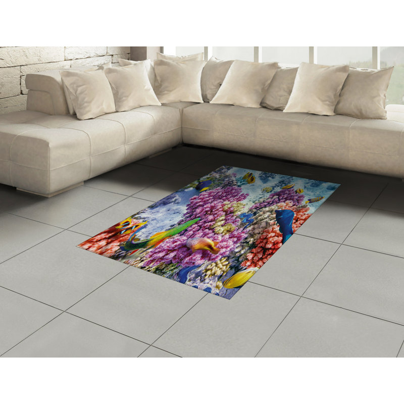 Fish High Density Long Fiber Poly Threads Decorative Area Rug Carpet, Rectangle 4' x 5'8"