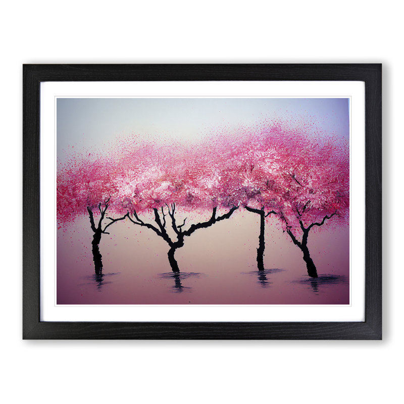 XH1022-9709X Vivid Cherry Blossom Trees - Single Picture Frame Print, 46cm H x 64cm W, Black