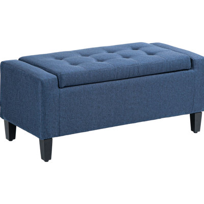 Banc de rangement en lin bleu foncé, plateau relevable à boutons pour le salon, banc polyvalent avec tabouret assis et banc en lin, revêtement en lin avec plateau, chambre pratique et assise