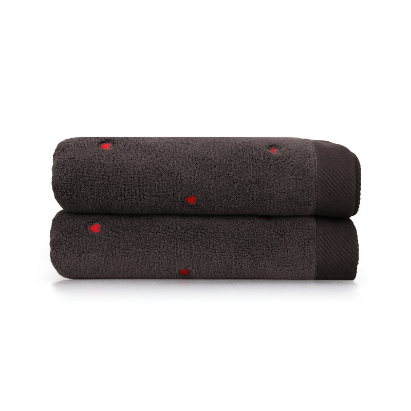 Ensemble de 2 serviettes de bain 100% coton, Gris foncé / Rouge