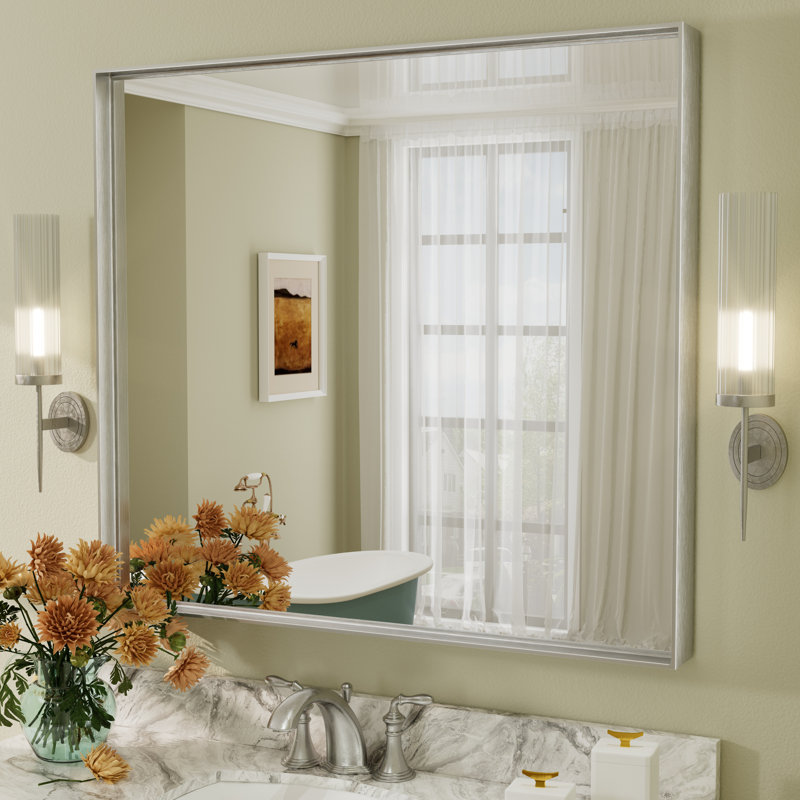 Miroir mural Aevar, 40 po x 36 po, Argent brossé