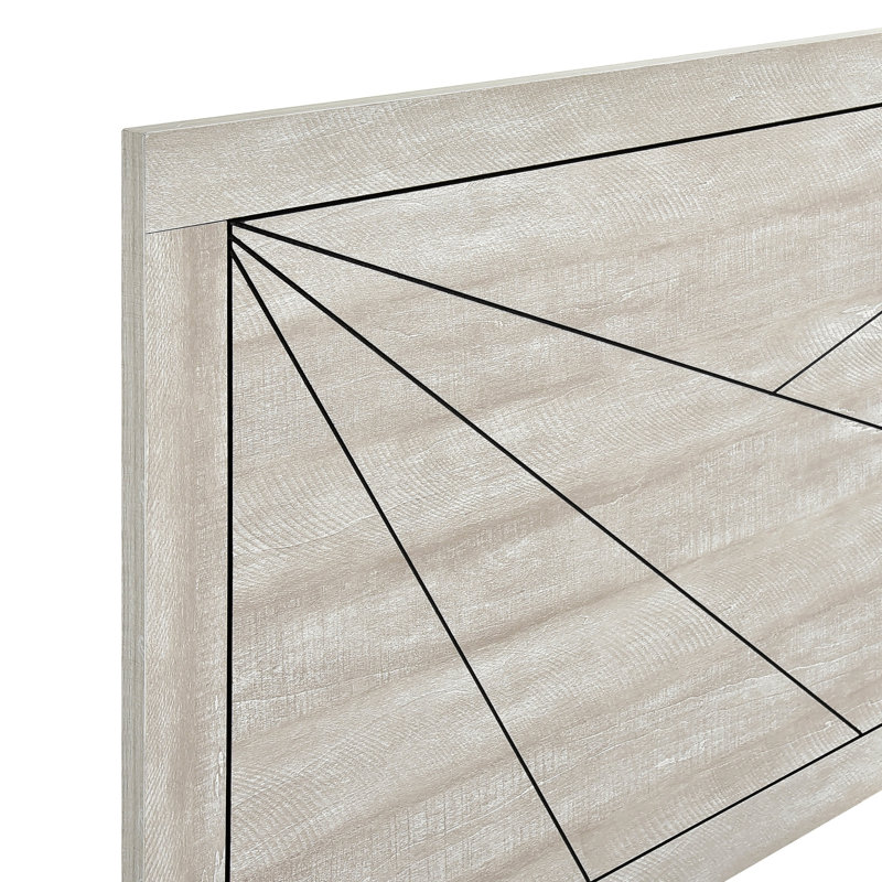 Structure de lit pour grand lit moderne avec finition chêne gris poussiéreux, tête de lit incluse et traverses latérales pour chambre à coucher contemporaine avec finition, rails et tête de lit