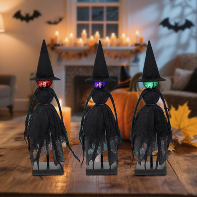 Décorations d'Halloween, ensemble de 3 figurines de sorcière d'Halloween avec 3 couleurs de DEL