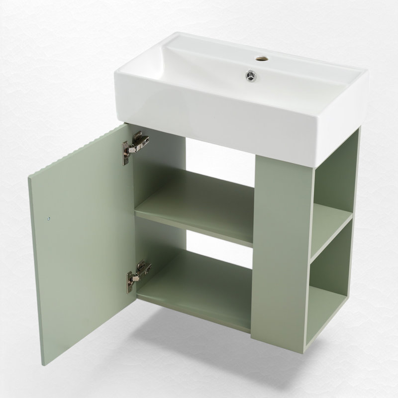 Meuble-lavabo flottant simple 21,6 po avec dessus Lynice, Vert, Doré