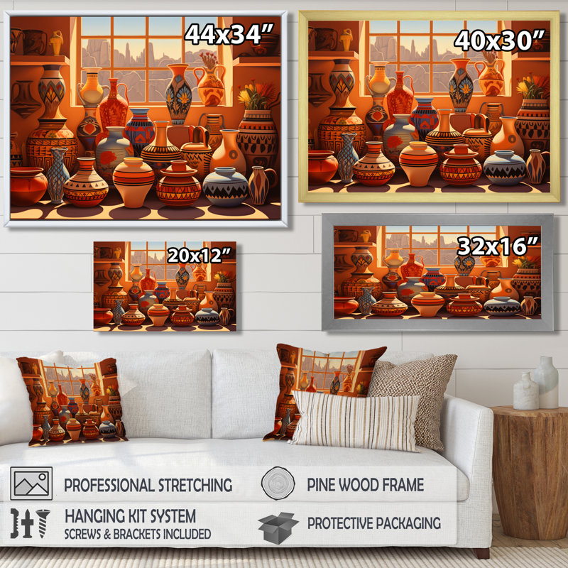 Vase mexicain en terre cuite fenêtre vue coucher de soleil - impression d'art mural fenêtre florale, Cadre flottant noir