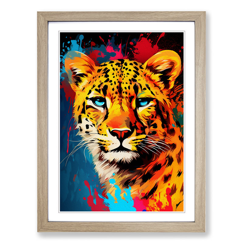 Cheetah Abstract 1 Piece Single Picture Frame Wall Art, 34cm H x 25cm W x 2cm D, Oak Framed