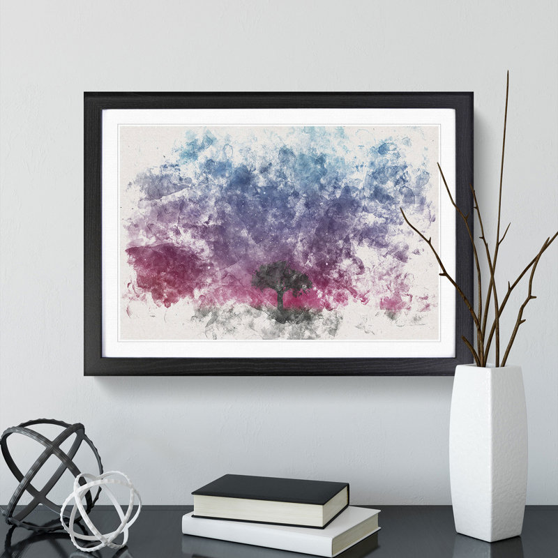 Tree Under the Cosmos - Picture Frame Painting Print, 45cm H x 63cm W x 2cm D, Black Framed