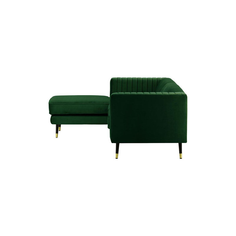 Monaville 4 Seater Velvet Sofa & Chaise, Green, Left Hand Facing