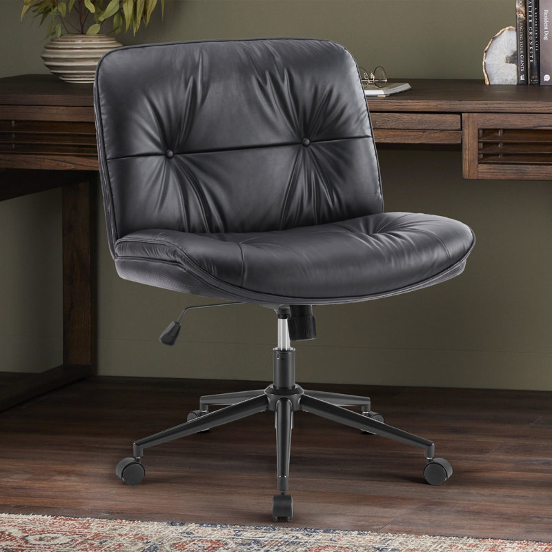 Cross Legged Office Chair, Armless Office Desk Chair, Black, Casters