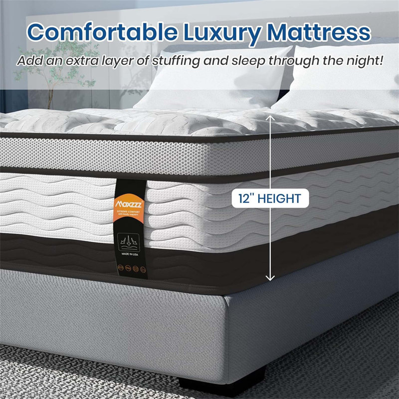 Matelas hybride dans une boîte, avec mousse à mémoire de forme imprégnée de gel rafraîchissant et ressorts ensachés pour un confort et un soutien optimaux