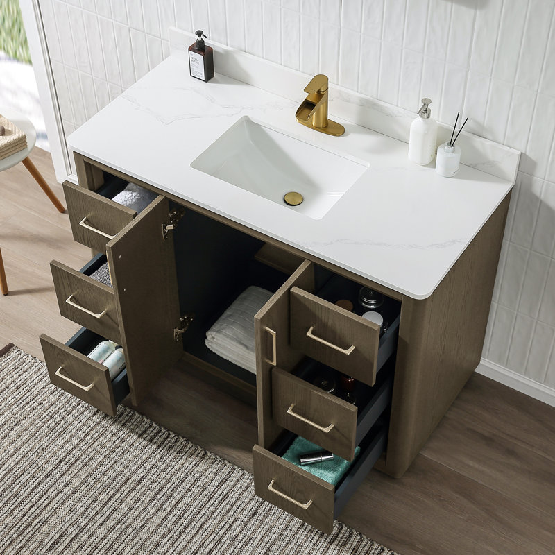 Ensemble de meuble-lavabo simple 48 po avec comptoir en quartz, Gris