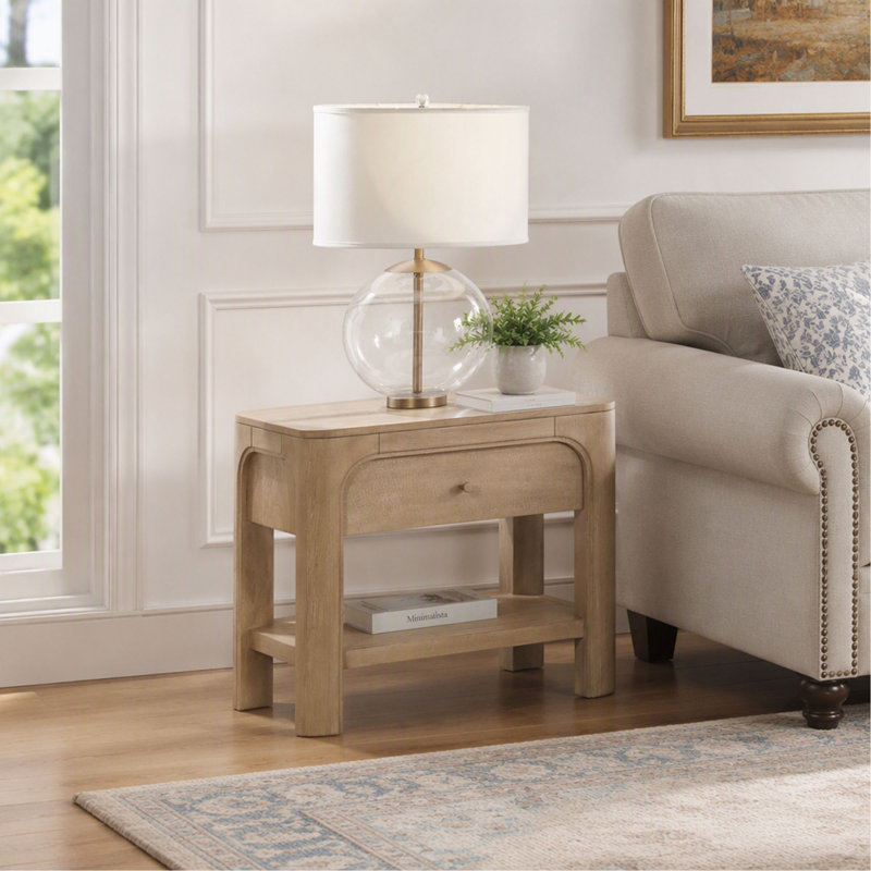 Table de chevet à tiroir en manguier vieilli avec finition naturelle pour chambre à coucher et rangement de chevet