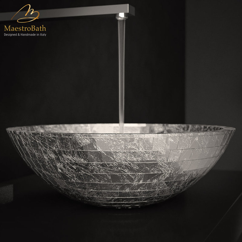 Maestro Bath 16.6'' Polymer Circular Bathroom Sink, Silver