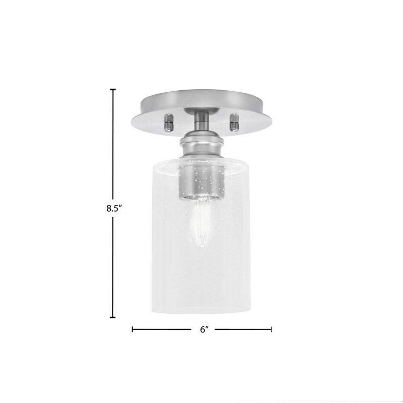 Edge 1 Light Semi-Flush Shown In Brushed Nickel Finish With 4" Clear Bubble Glass