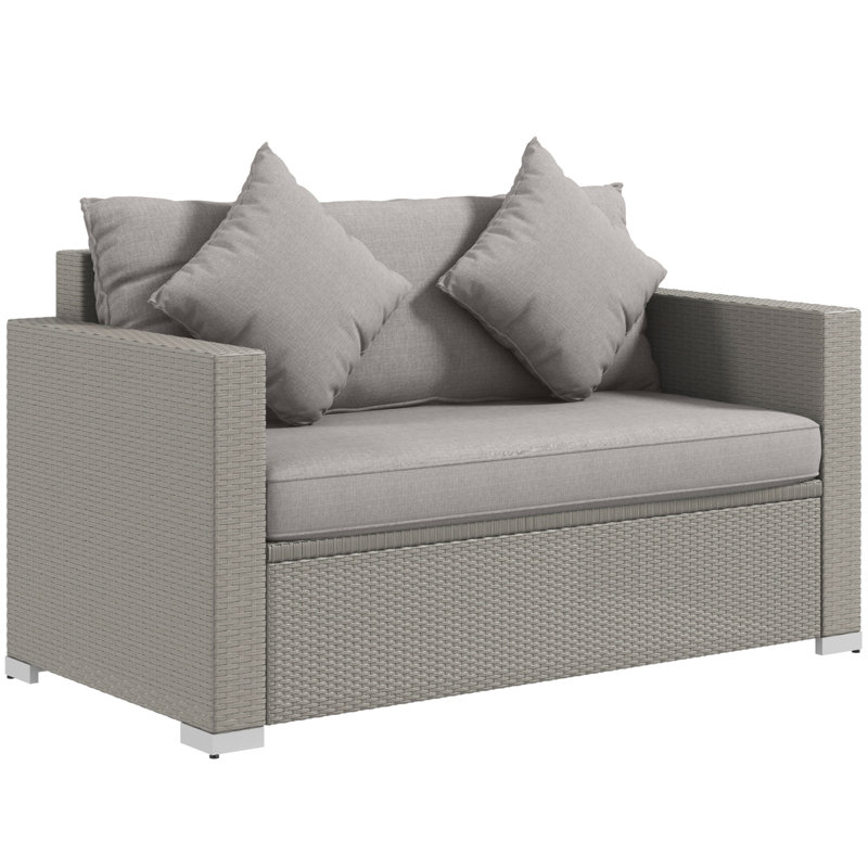 Causeuse de patio avec coussins Outsunny, canapé d'extérieur 2 places, canapé avec coussins décoratifs pour véranda, jardin, bord de piscine, gris