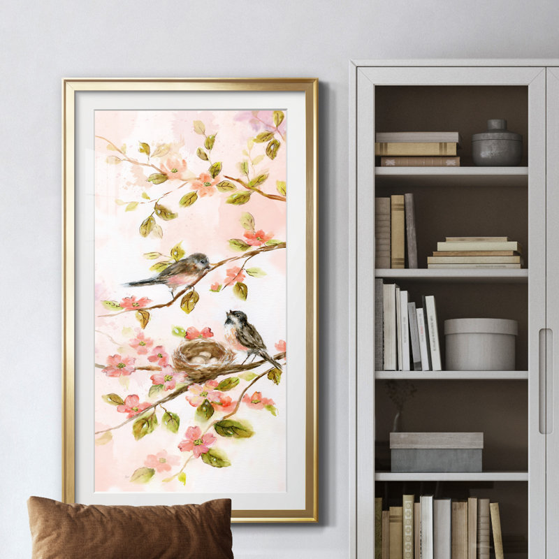 Blush Birds II - peinture encadrée, Doré, H 14,5 po x l 26,5 po x P 1,5 po