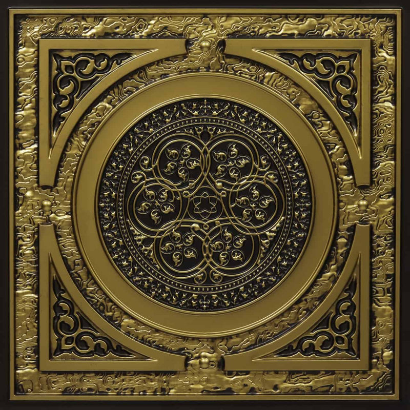 Carreau de plafond en PVC encastré ou collé Steampunk, L 24 po x l 24 po, Laiton antique