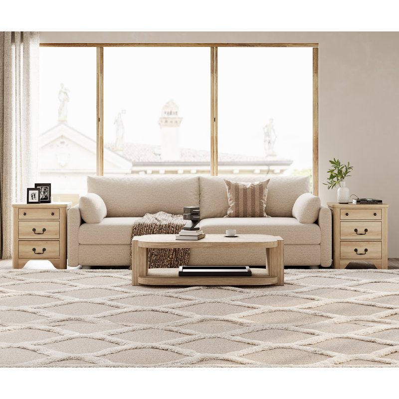 Haikey 3-Drawer End Table Set With Storage And Built-In Outlets (Set Of 2), Oak, Oak