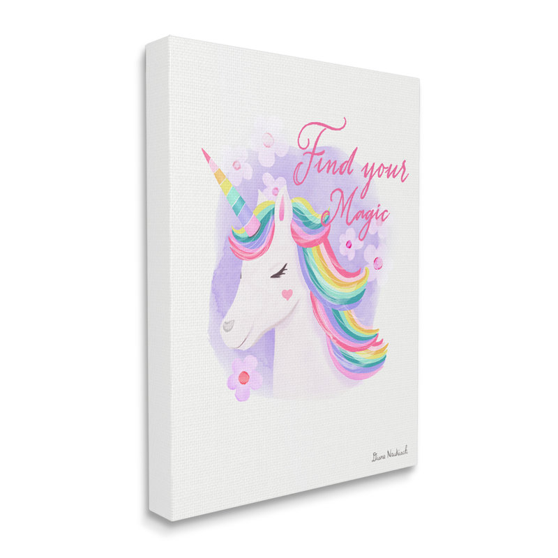 «Find Your Magic Bold Rainbow Floral Unicorn Mane» par Diane Neukirch - peinture sur toile tendue