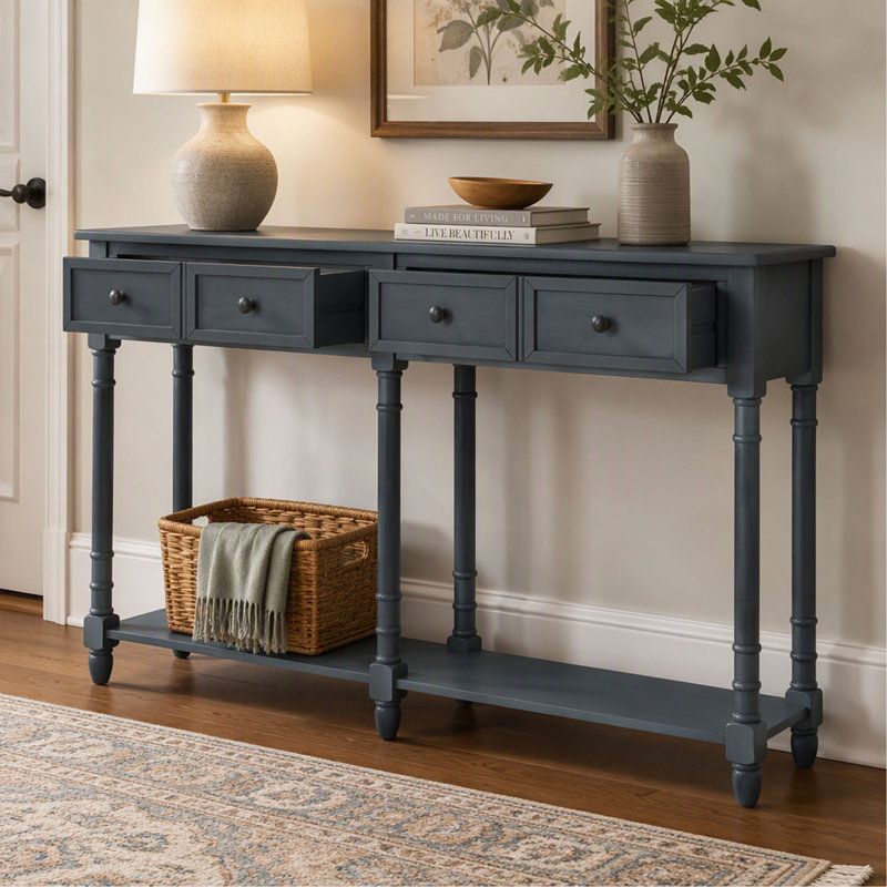 Console rustique avec deux tiroirs spacieux et une tablette inférieure pour un décor de salon et de vestibule élégant