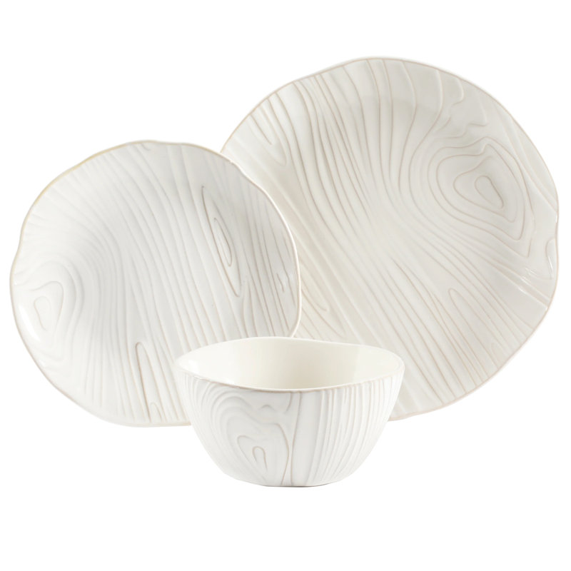 Martha Stewart Faux Bois 12 Piece Stoneware Dinnerware Set In White