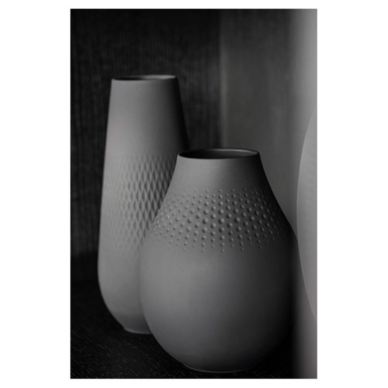Villeroy & Boch Manufacture Collier Noir Carre, 10.25" Tall Porcelain Table Vase, Matte Noir Carre