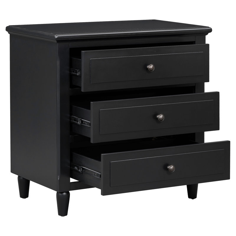 Armoire de rangement en bois à 3 tiroirs avec table de chevet, Noir