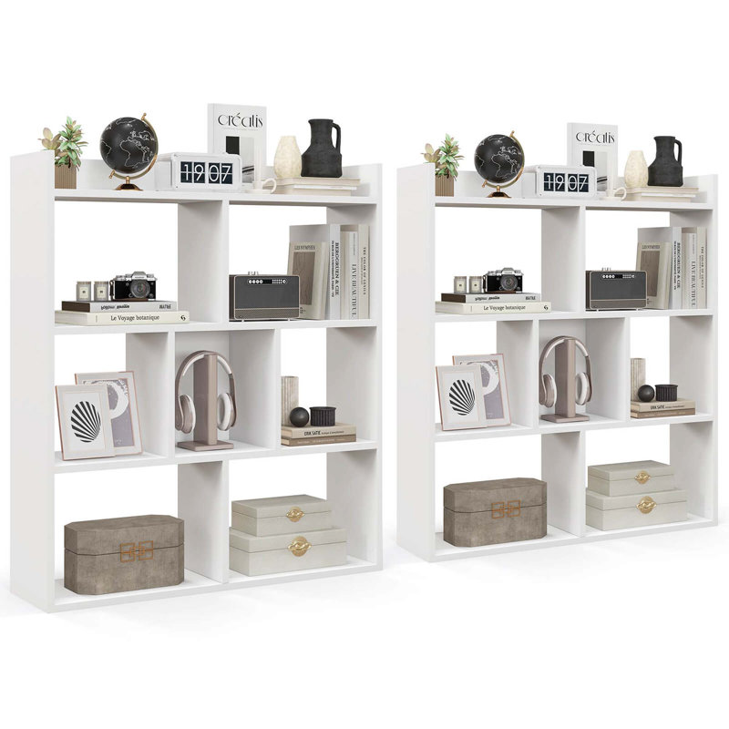 Ebern Designs 2 Pcs 7-cube Bookcase Open Storage Shelf With Anti-tipping Kits For Living Room, White