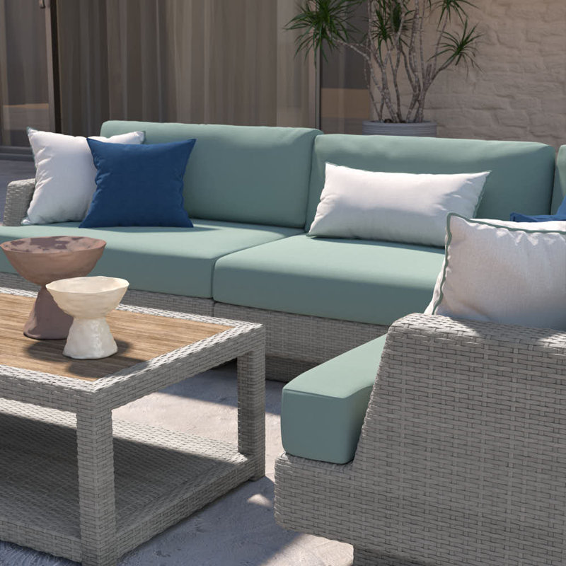 Portofino Comfort Outdoor 5 - Piece Conversation Set, Gray Frame/Spa Blue Cushion
