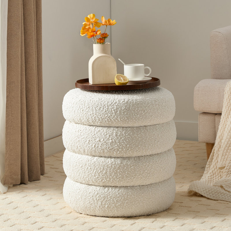 17'' Wide Boulce Round Storage Ottoman, White
