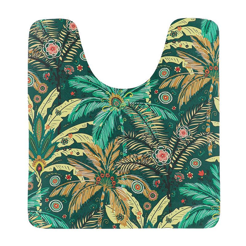 Decorative Contour Bath Mat 20x18 – Ultra Absorbent Quick Dry Rug with Anti-Slip Rubber Backing, Green/Yellow/Red Tropical