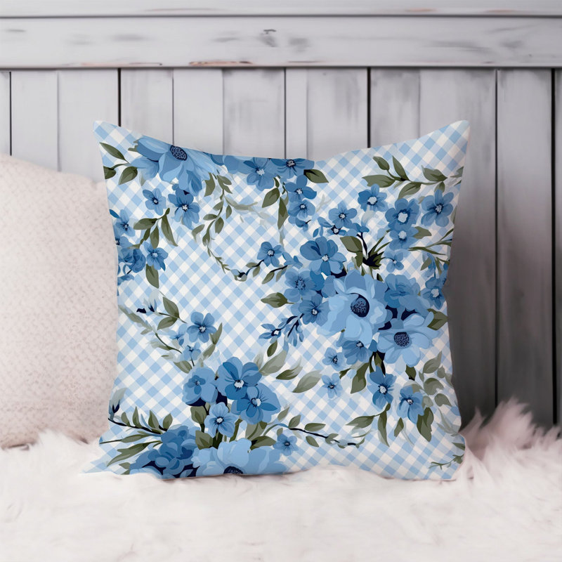 Floral Blue Gingham Flowers IX Shabby Elegance, 18"H x 18"W