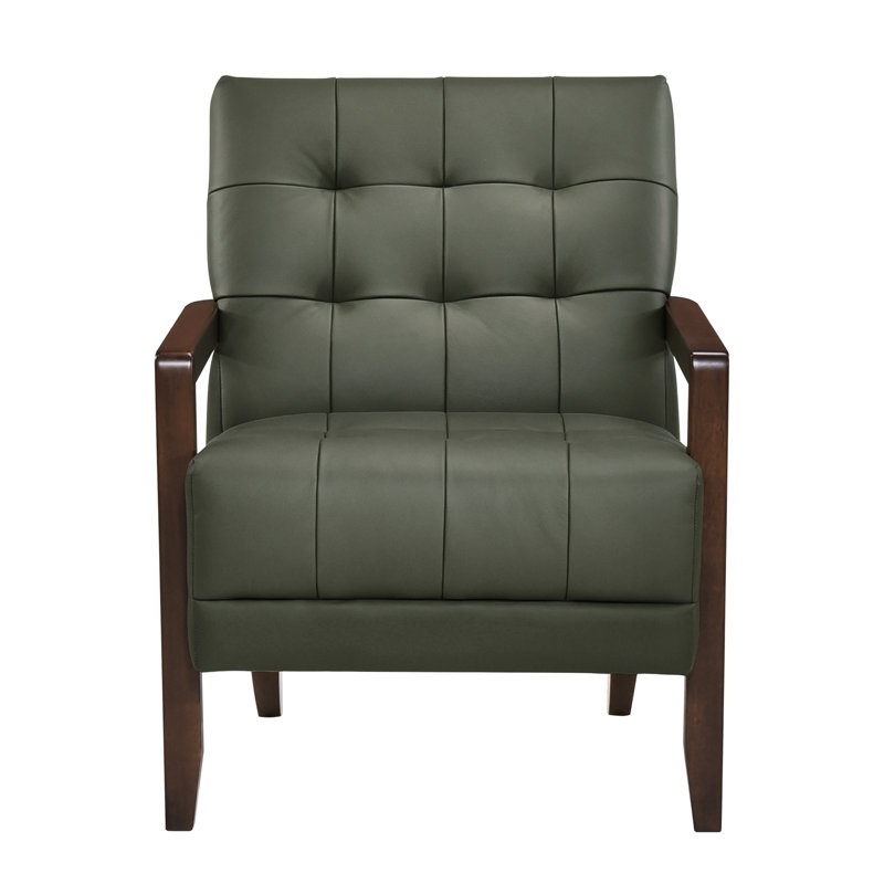 Fauteuil moderne en cuir avec pieds en noyer et coussin de siège, Vert
