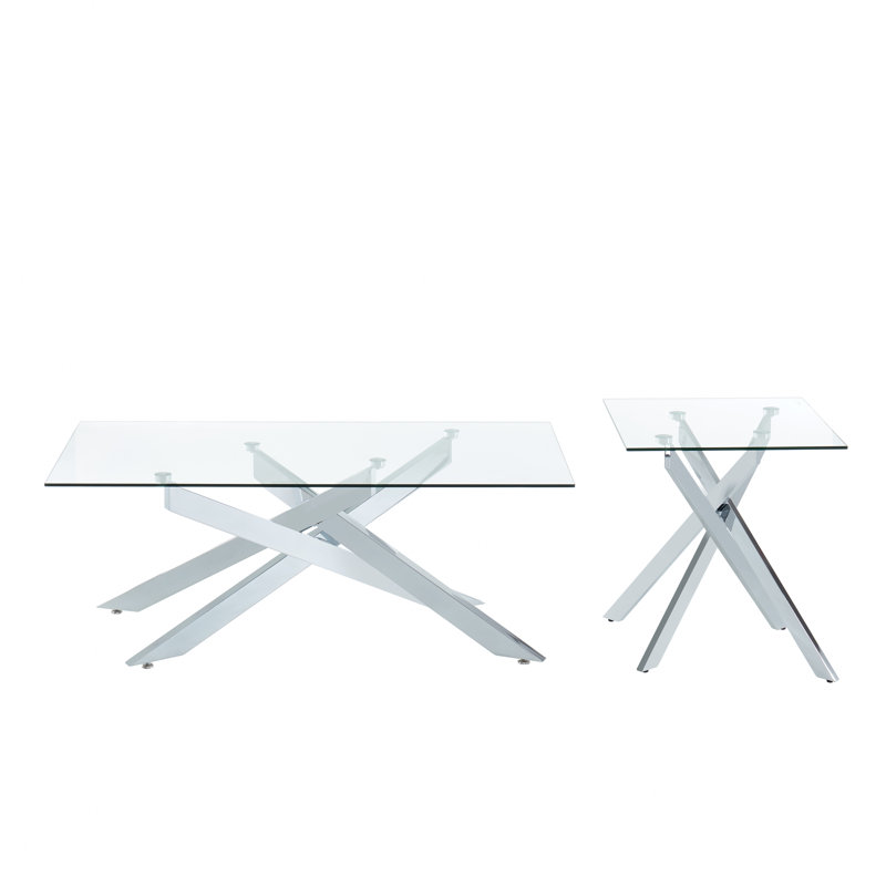Naisaiah Glass Top Nesting Coffee Table, Silver