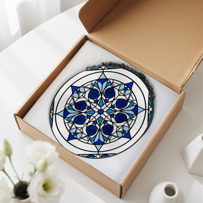 7.8"H Blue Spiral Stained Glass Window Panel