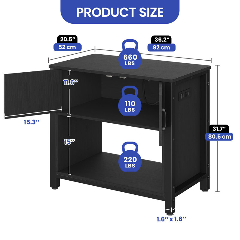 3-in-1 Space-Saving Aquarium Stand with Built-In Storage and Power Outlets, Black
