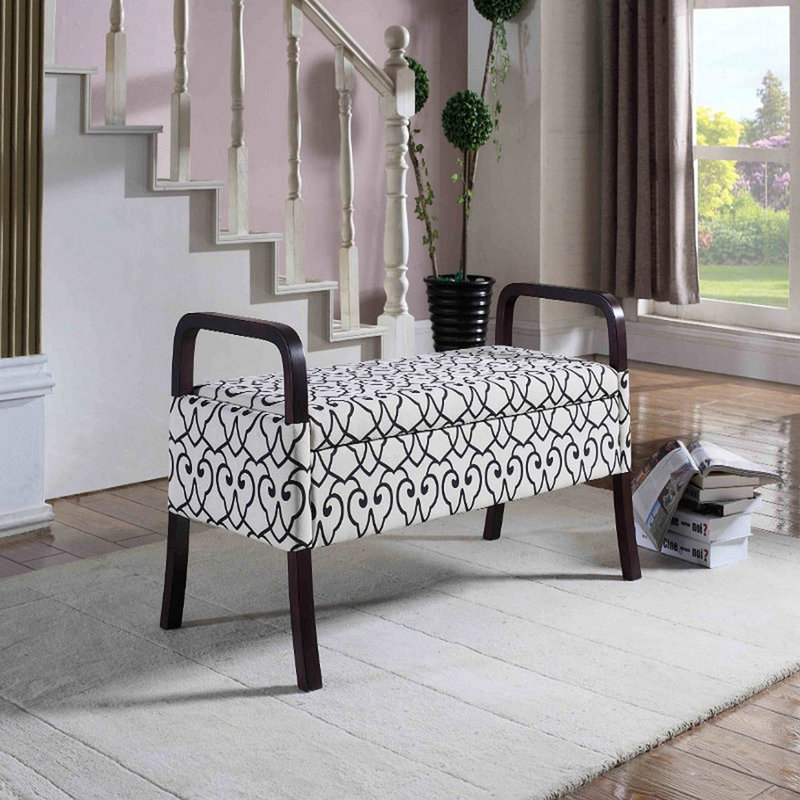 Banc de rangement à couvercle rabattable rembourré, Bleu, H 23,25 po x l 43,25 po x P 17,25 po