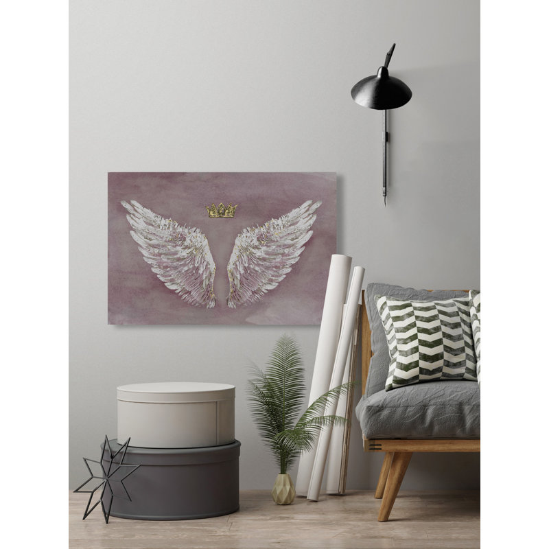 Wings And A Crown - peinture sur toile tendue, H 12 po x l 18 po x 1,5 po