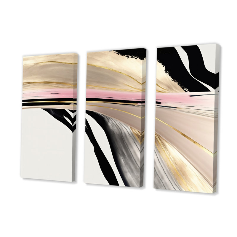 Minimalisme rose et or cubique Fusion VII - ensemble d'art mural moderne sur toile, H 32 po x l 48 po x P 1 po, Toile tendue