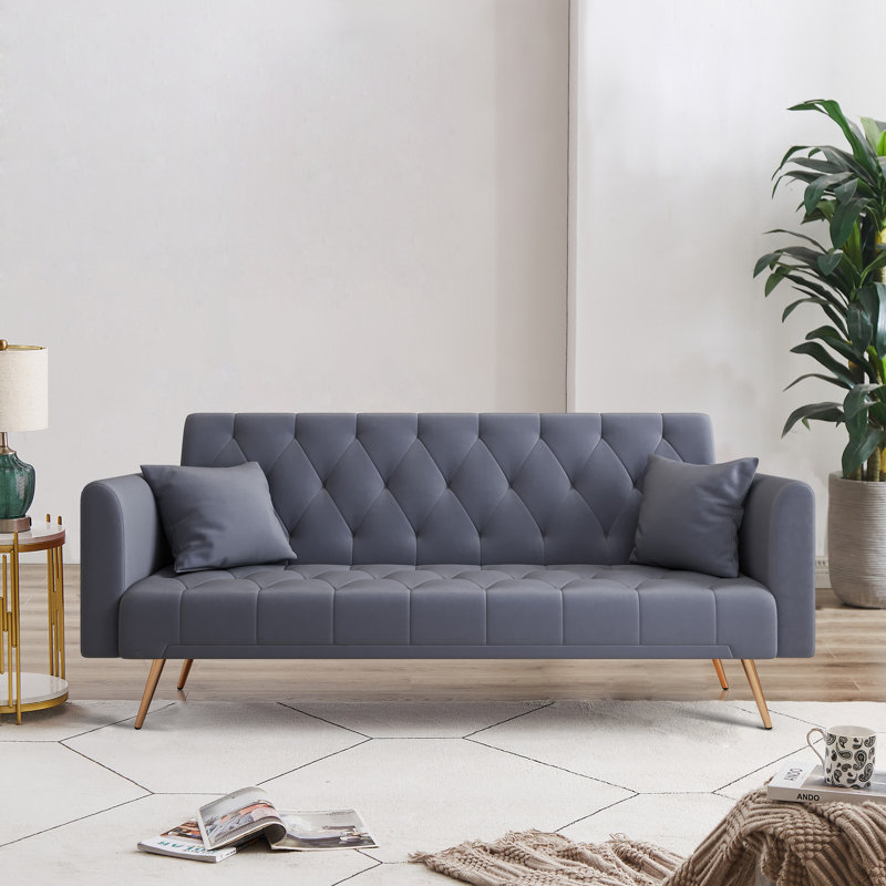 71" Convertible Velvet Sofa Bed with 3-Position Adjustable Backrest and Metal Legs, Modern Sleeper Sofa for Small Spaces
