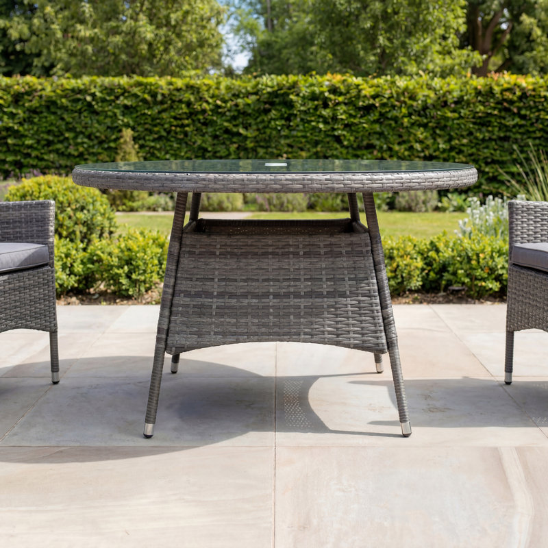 Round Metal Outdoor Dining Table With Umbrella Hole , cm W cm D, Grey, 74cm H x 110cm W x 110cm D