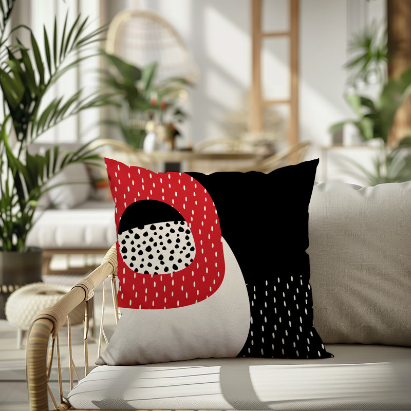 Coussin carré intérieur / extérieur pia, H 19 po x l 19 po, Rouge / noir / blanc cassé