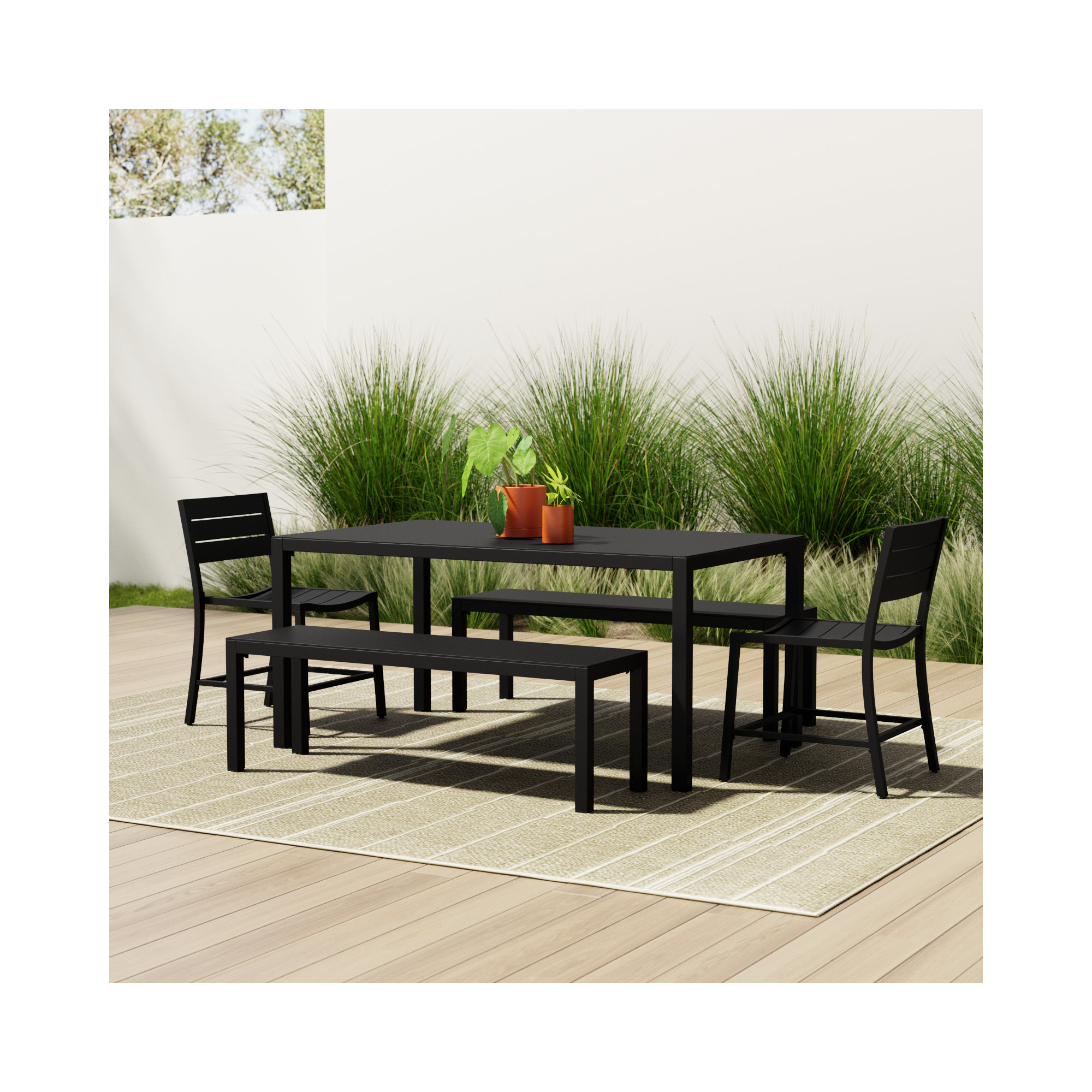 Armando Aluminum Outdoor 5PC Dining Set, Black