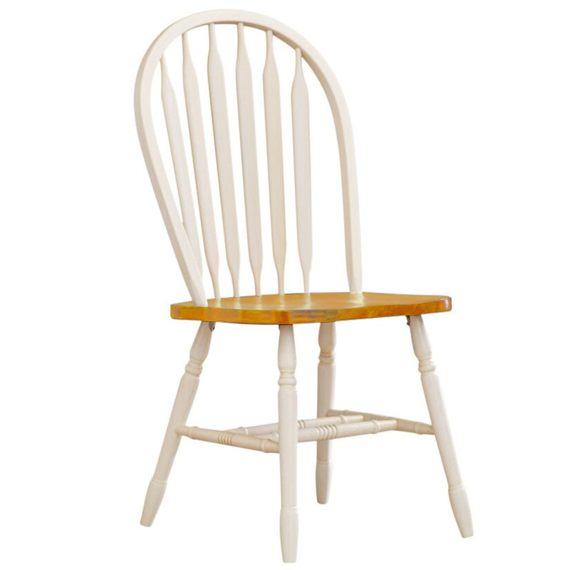 Azizi 18'' H Solid Wood Side Chair, Distressed Antique White/Light Oak
