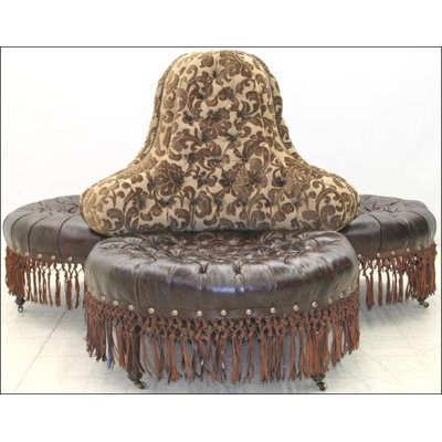 Round Leather Ottoman